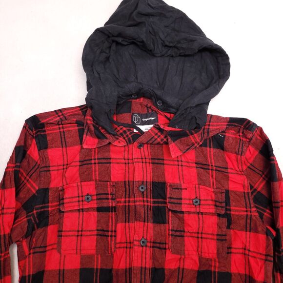 Original Use Casual Button Up Long Sleeve Hoodie Mens Size Small S Red Black - Picture 1 of 10